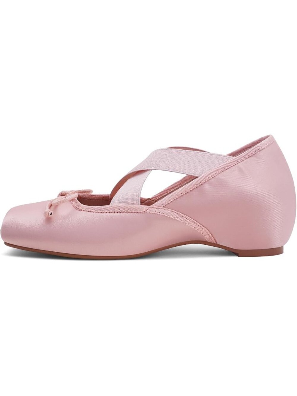 Women's Pink Square Toe Soft Strap Low Wedge Comfortable Walking Ballet Flats - Picture 6 of 7